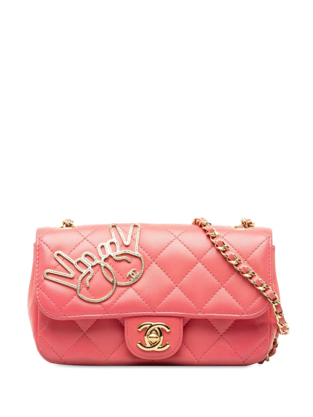 Pre-owned Chanel 2016-2017 Extra Mini Lambskin V For Victory Flap Crossbody Bag In Pink