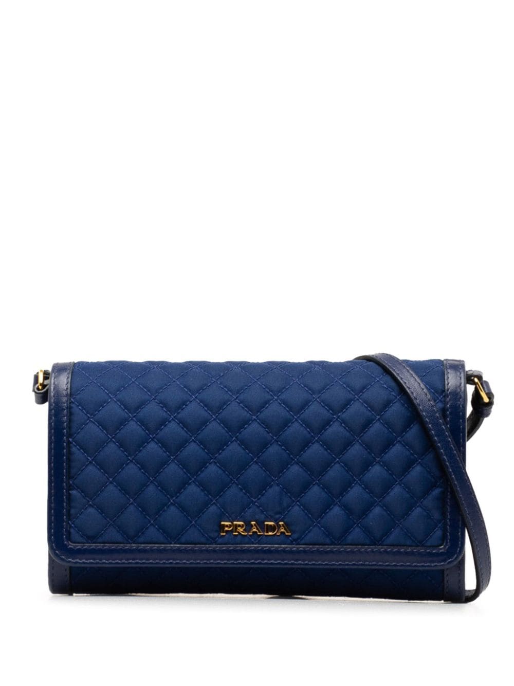 Pre-owned Prada 2010-2020 Impuntu Tessuto Wallet On Strap Crossbody Bag In Blue