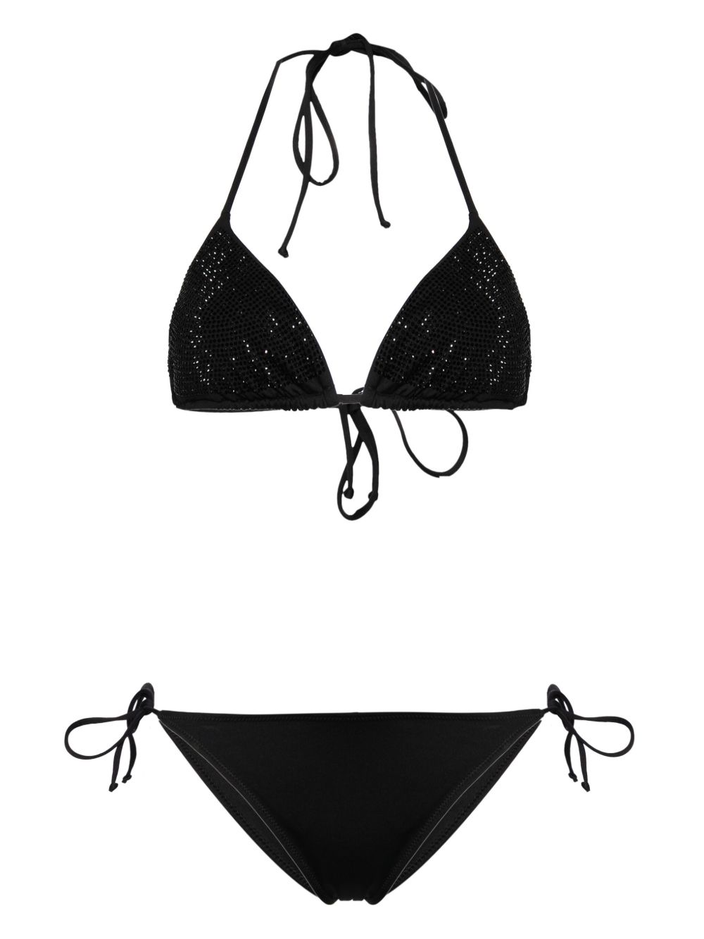 Mc2 Saint Barth Rhinestoned Triangle Bikini In Black