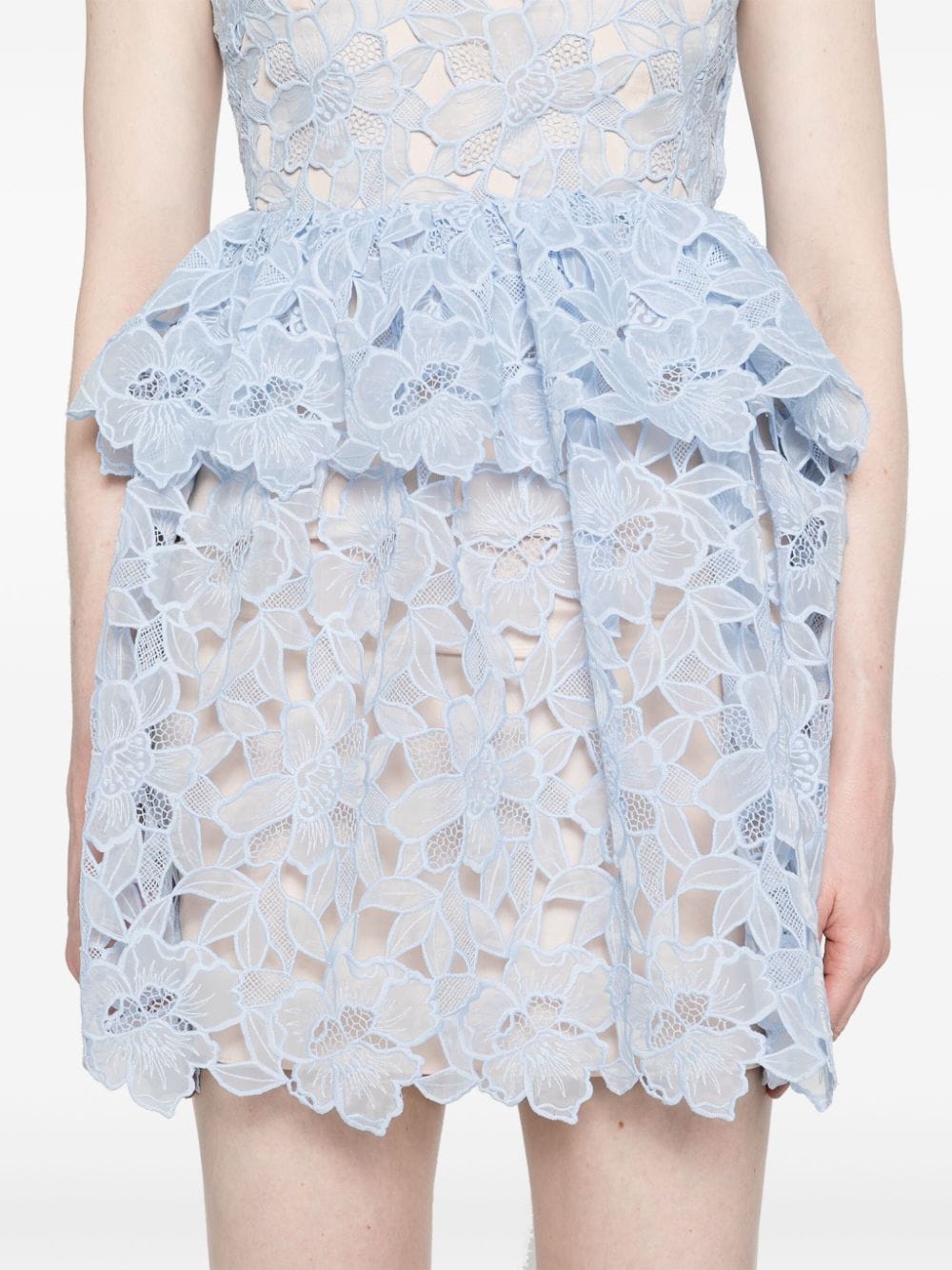 Shop Self-portrait Corded-lace Sheer Minidress In Blue