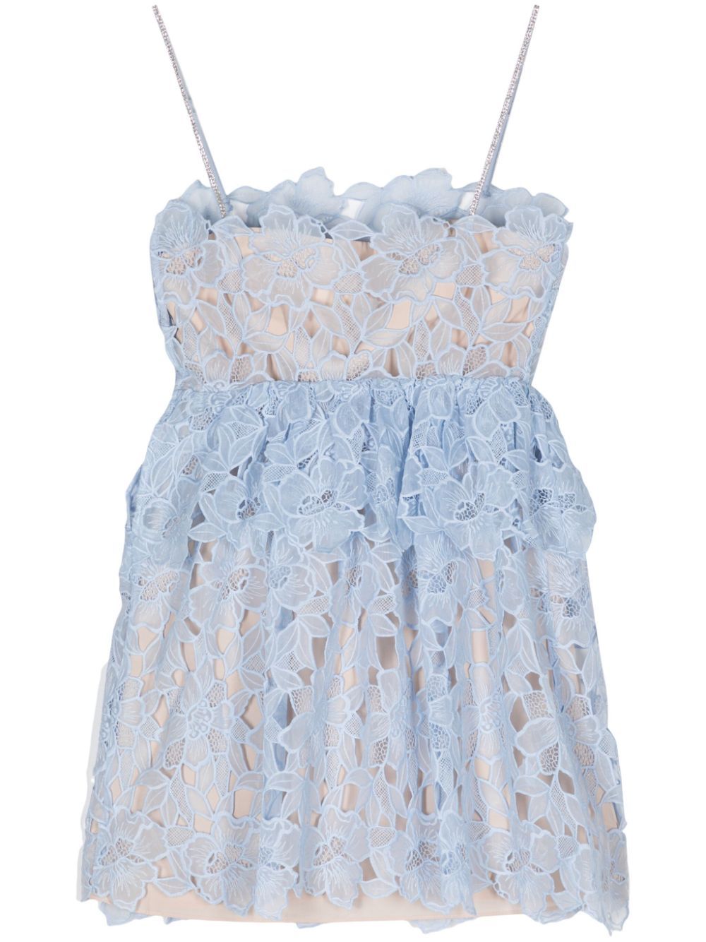 Shop Self-portrait Corded-lace Sheer Minidress In Blue