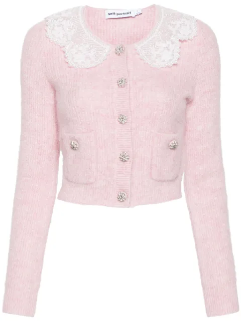 Self-Portrait lace-collar brushed cardigan