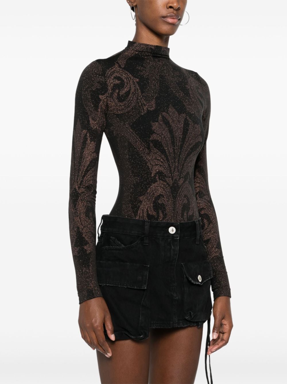 Shop Wolford Floral-jacquard Metallic Bodysuit In Black