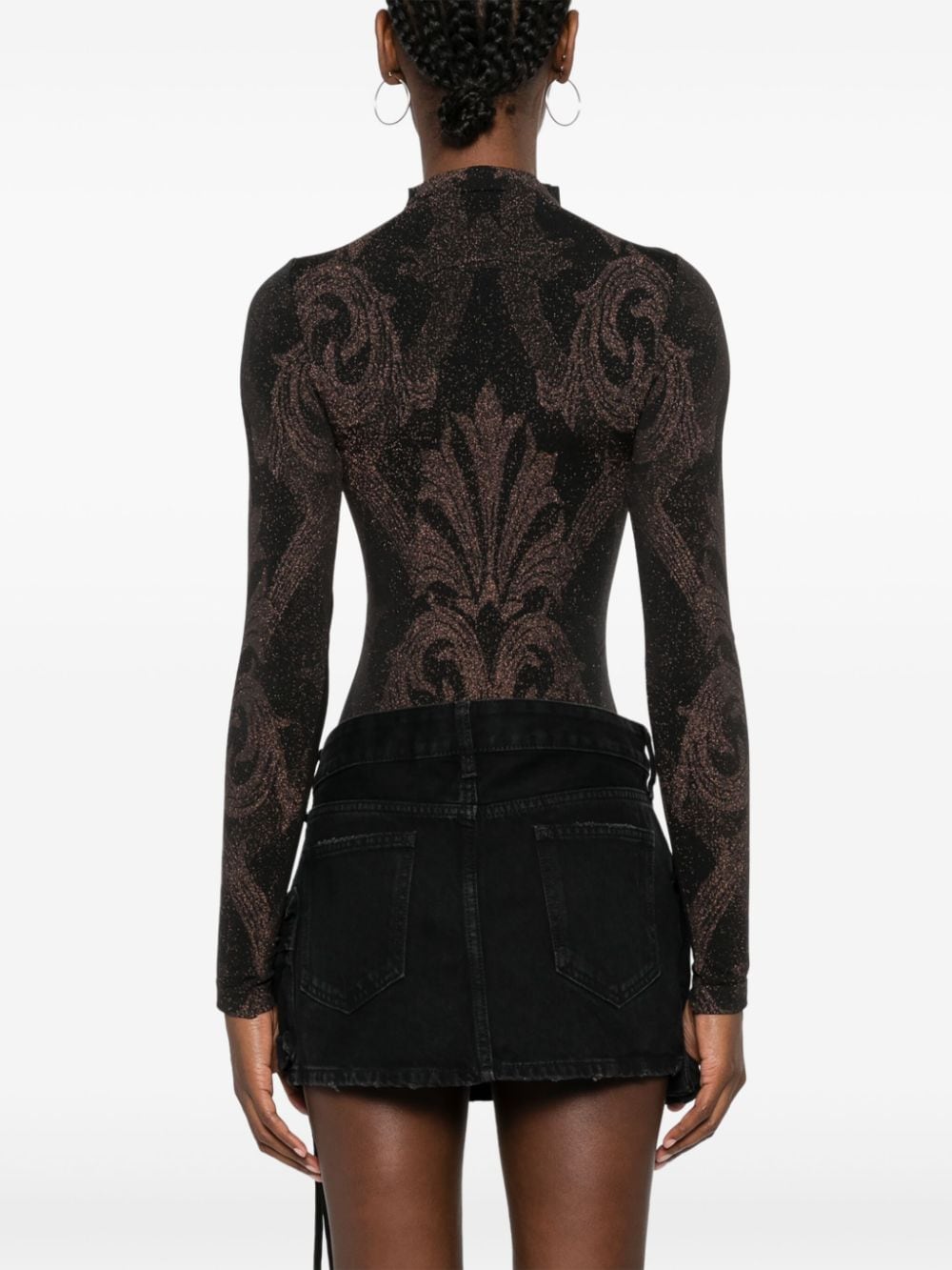 Shop Wolford Floral-jacquard Metallic Bodysuit In Black