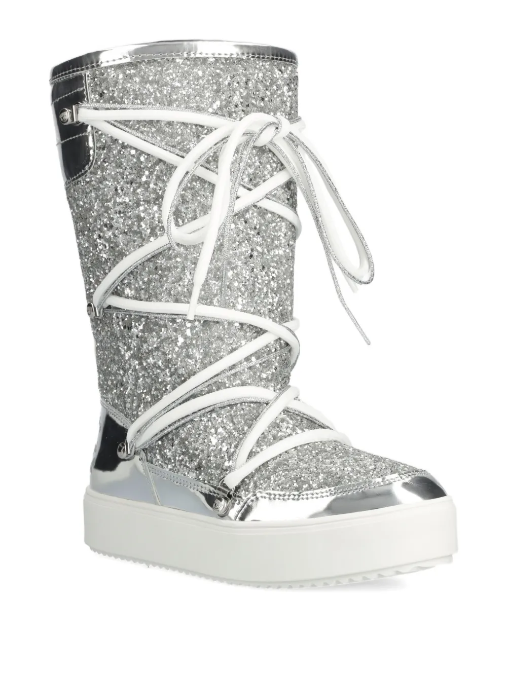 Chiara Ferragni Glitter Lace-up Snow Boots In Silver