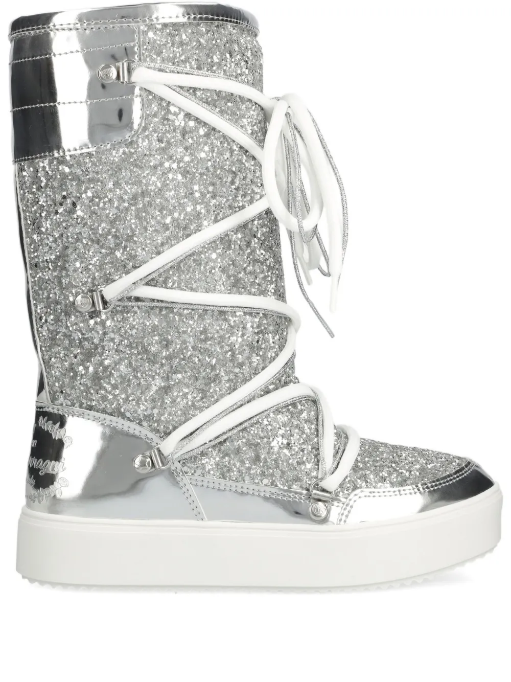 Chiara Ferragni Glitter Lace-up Snow Boots In Silver