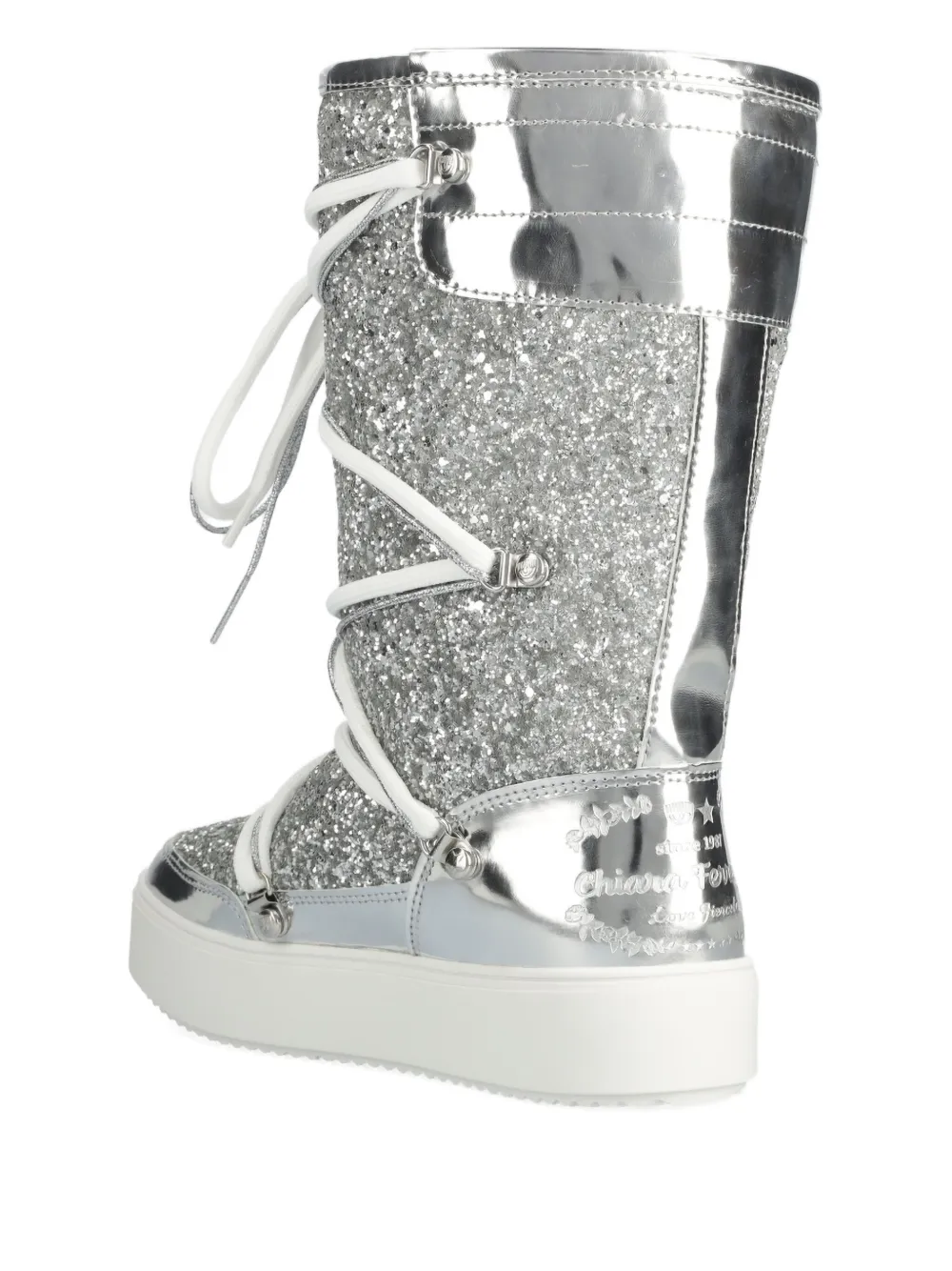 Chiara Ferragni Glitter Lace-up Snow Boots In Silver