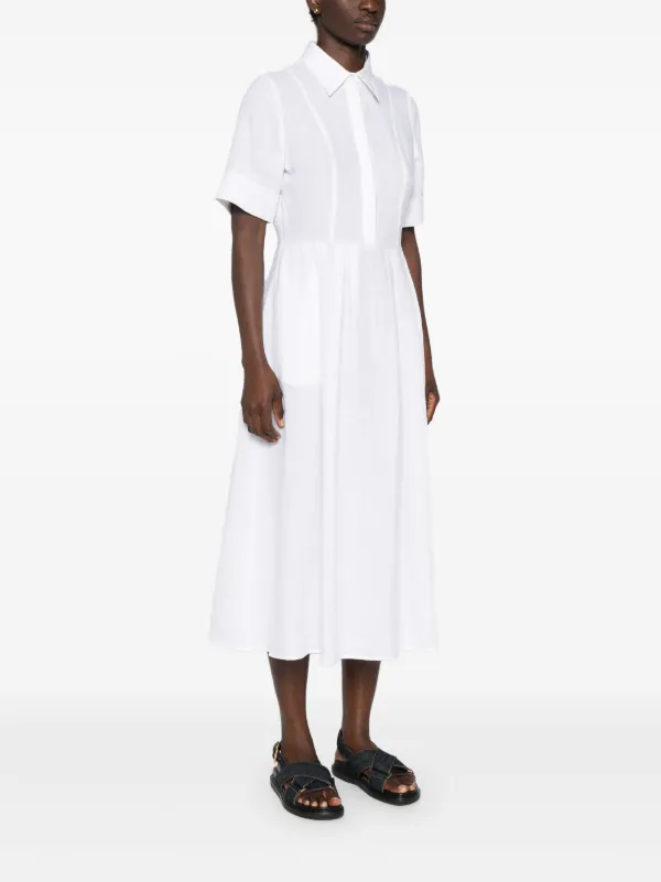 Eleventy Linen Short-Sleeves Midi Dress - White