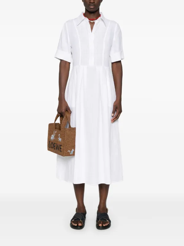 chinese dress ladies White Linen Short Sleeve Women Summer Midi Dress 3706 – Xiaolizi main image 0