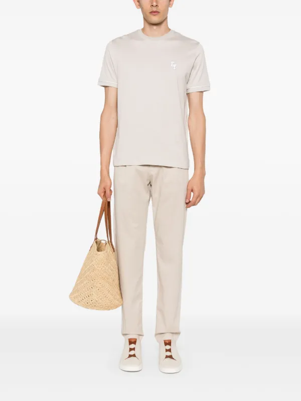VIP【関税送料無料】希少 ELEVENTY CAMEL COTTON BLEND T-SHIRT Eleventy logo-embroidered Cotton T-shirt | Neutrals | FARFETCH
