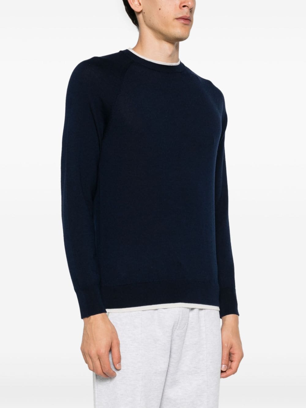 Shop Eleventy Layered-borders Wool Jumper In Blue