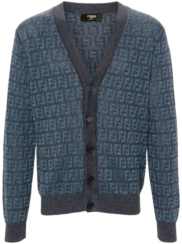 FENDI FF jacquard Knitted Cardigan Blue FARFETCH IE