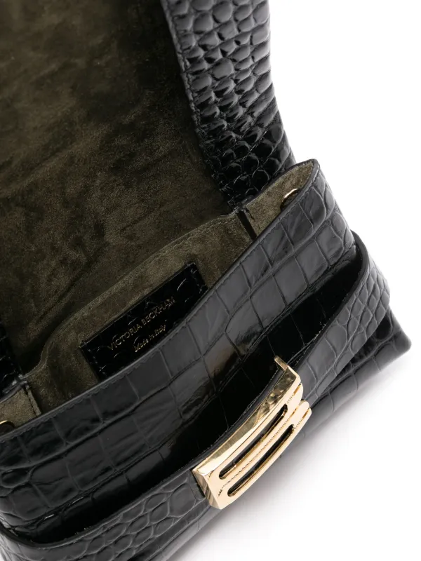 Victoria Beckham Frame embossed-crocodile Crossbody Bag Black