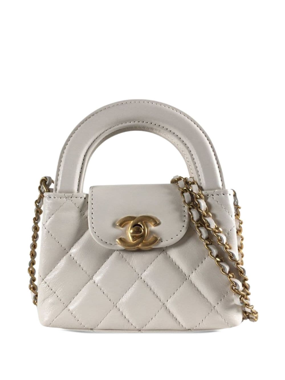 Pre-owned Chanel 2021-2023 Nano Distressed Calfskin Kelly Shopper Satchel In White