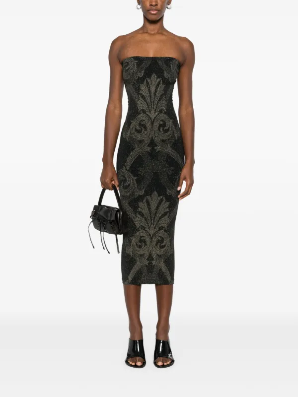 knee length dresses for ladies Isla Black & Gold Metallic Midi Dress – Girl In Mind main image 1