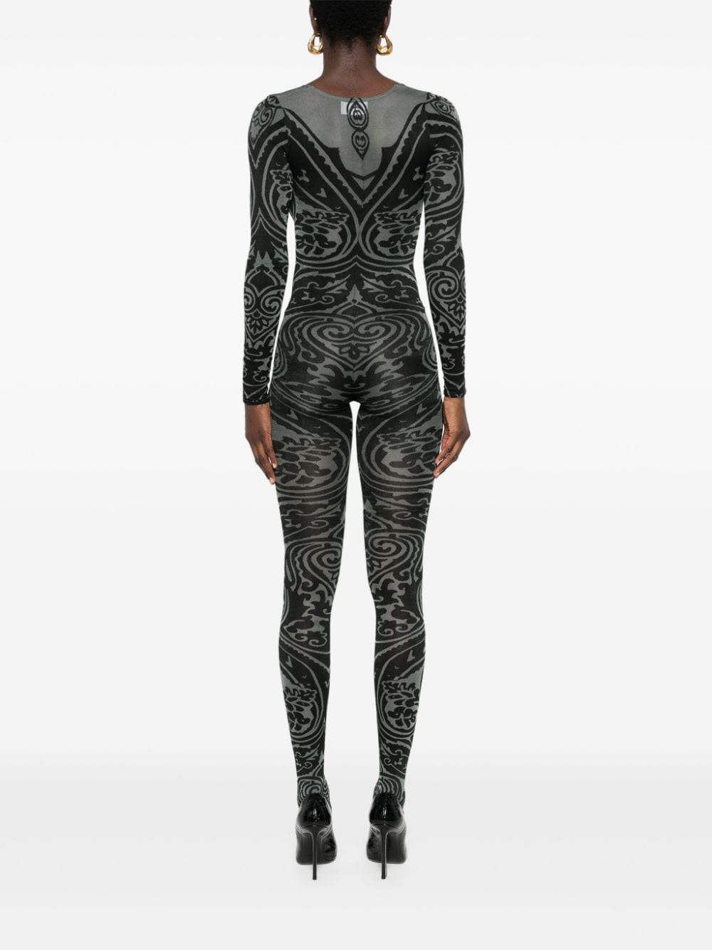 Shop Wolford X Etro Body Tattoo V-neck Catsuit In Grey