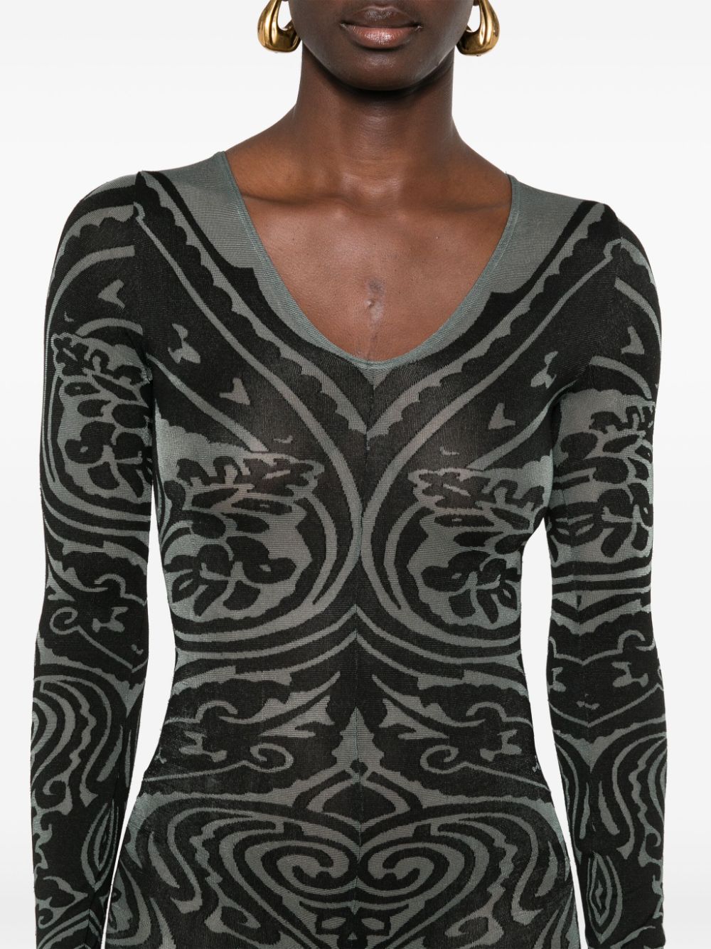 Shop Wolford X Etro Body Tattoo V-neck Catsuit In Grey