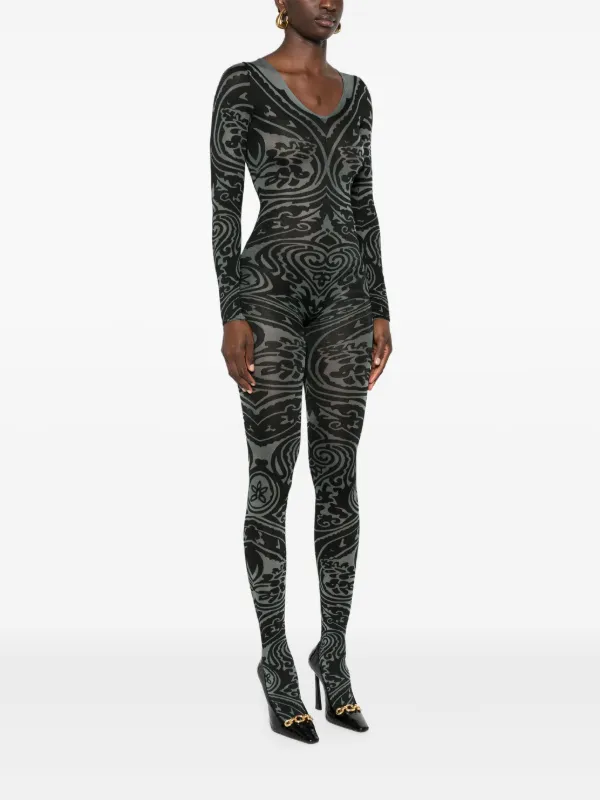 Wolford x ETRO Body Tattoo V-neck Catsuit | Grey | FARFETCH Wolford x ETRO Body Tattoo V-neck Catsuit | Grey | FARFETCH