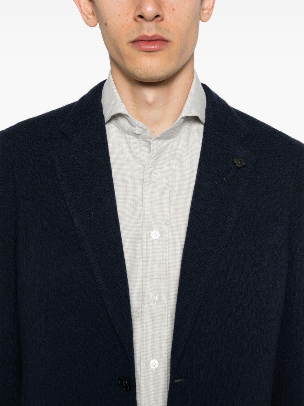 Shop Lardini Knitted Single-breasted Blazer In 蓝色