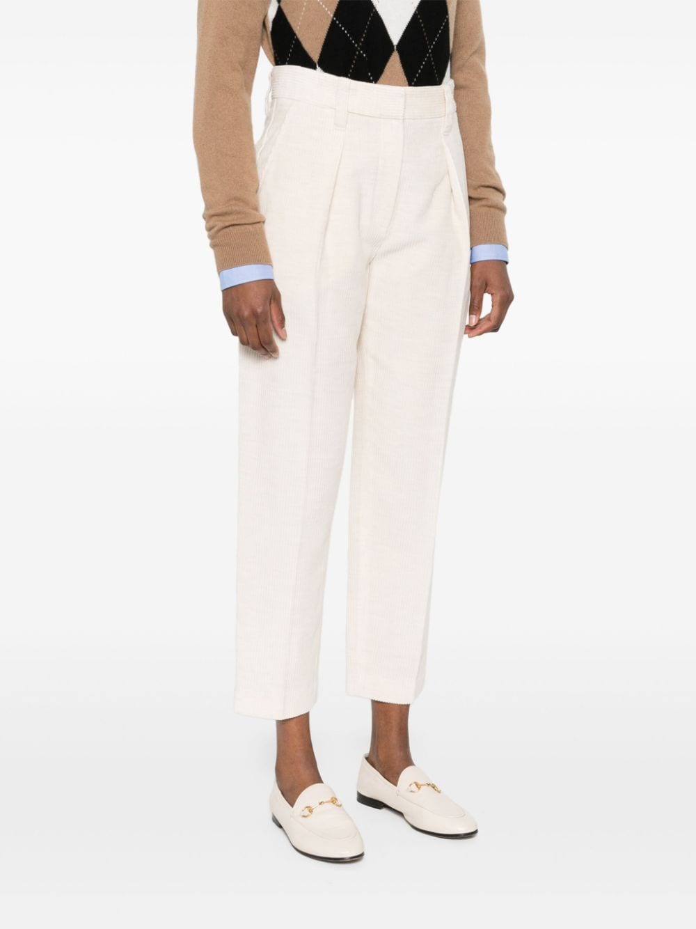 Shop Brunello Cucinelli Pressed-crease Corduroy Trousers In Neutrals