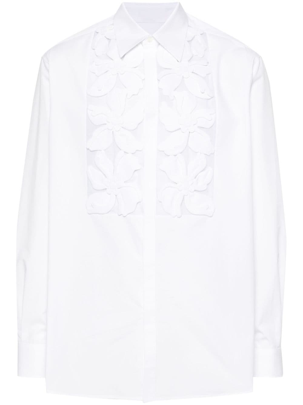 Valentino Floral-appliqué Cotton Shirt In White