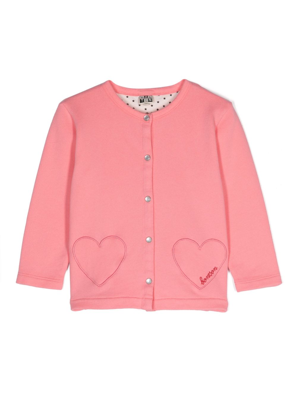 Bonton Babies' Round-neck Cotton Cardigan In Pink