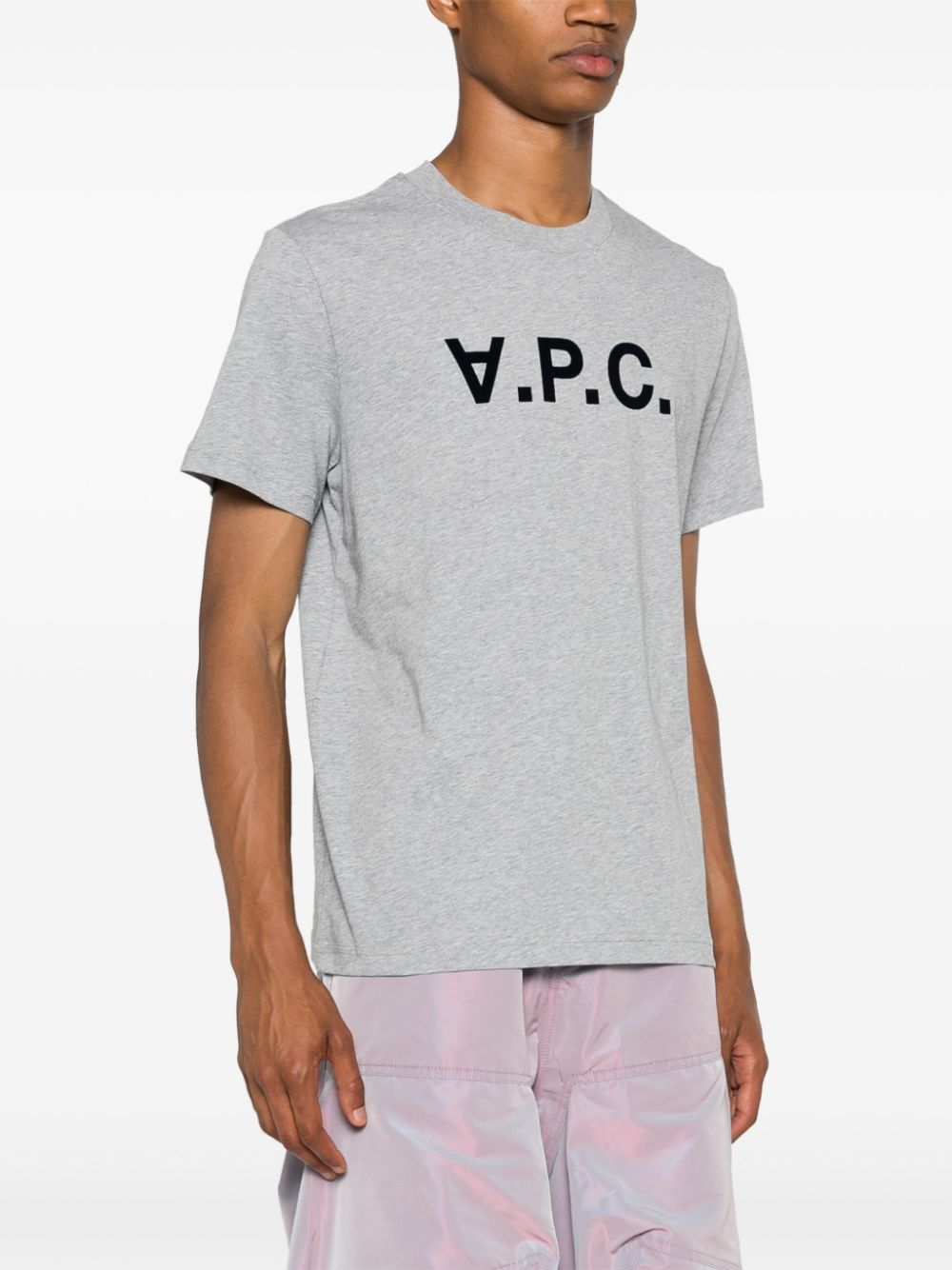 Shop Apc Flocked-logo Cotton T-shirt In 灰色