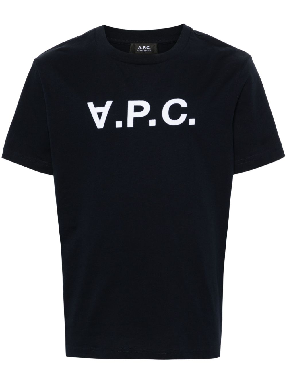 Apc Flocked-logo Cotton T-shirt In Blue