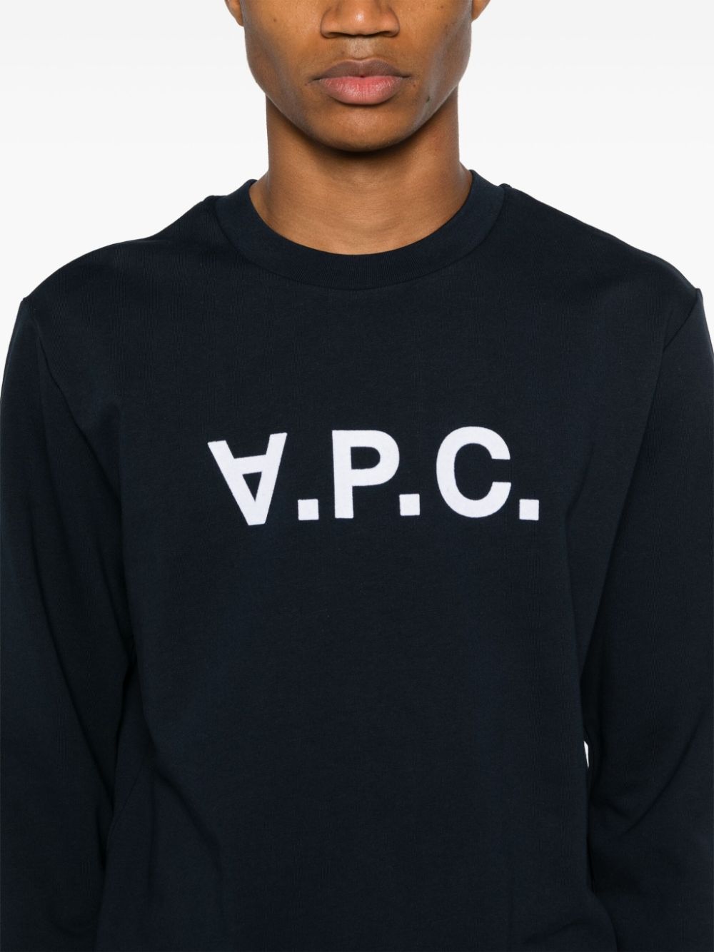 Shop Apc Flocked-logo Cotton Sweatshirt In 蓝色