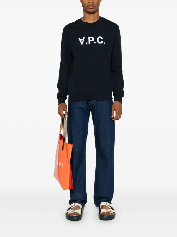 A.P.C. flocked-logo Cotton Sweatshirt | Blue | FARFETCH GE