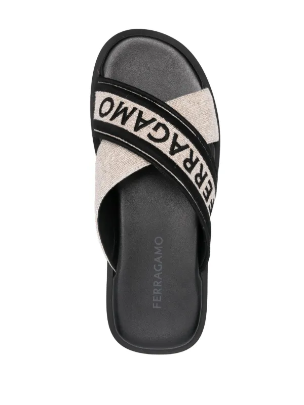 Ferragamo logo-embroidered crossover-strap Sandals | Black