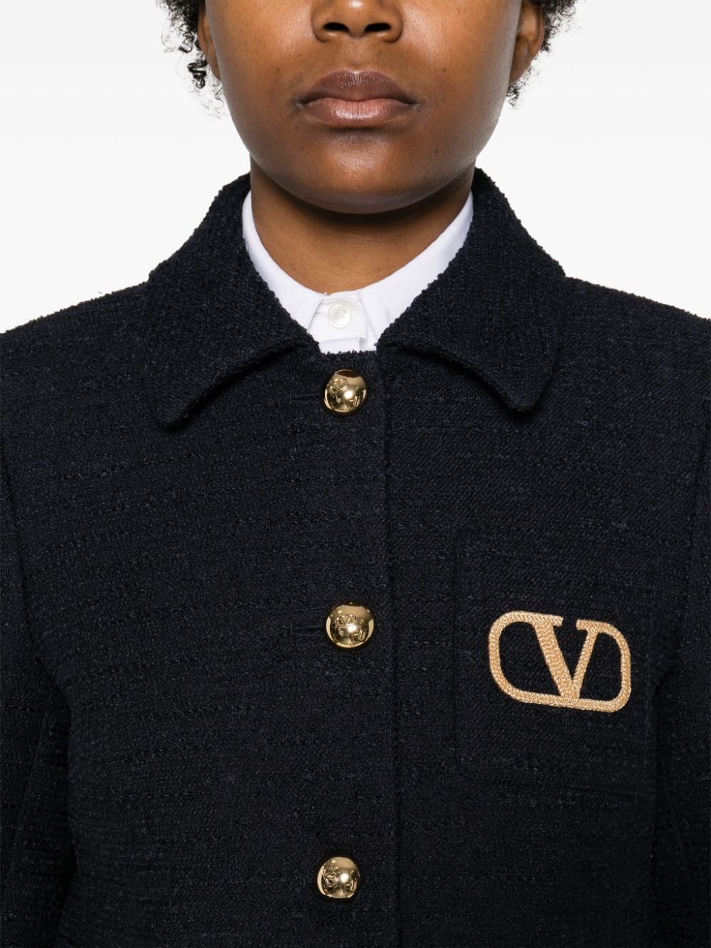 Shop Valentino Single-breasted Tweed Jacket In Blue