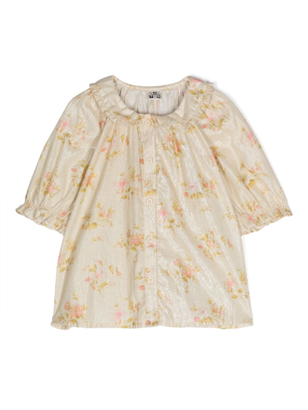 Bonton Kids' Ruffle-collar Lurex Blouse In Neutrals