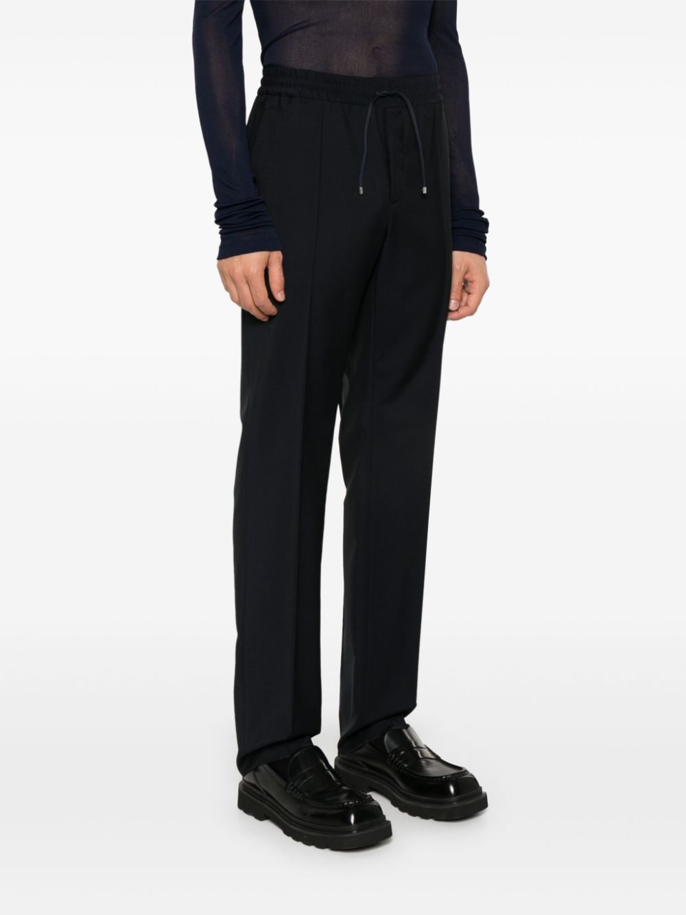 Shop Valentino Drawstring-waist Tapered Trousers In Blue