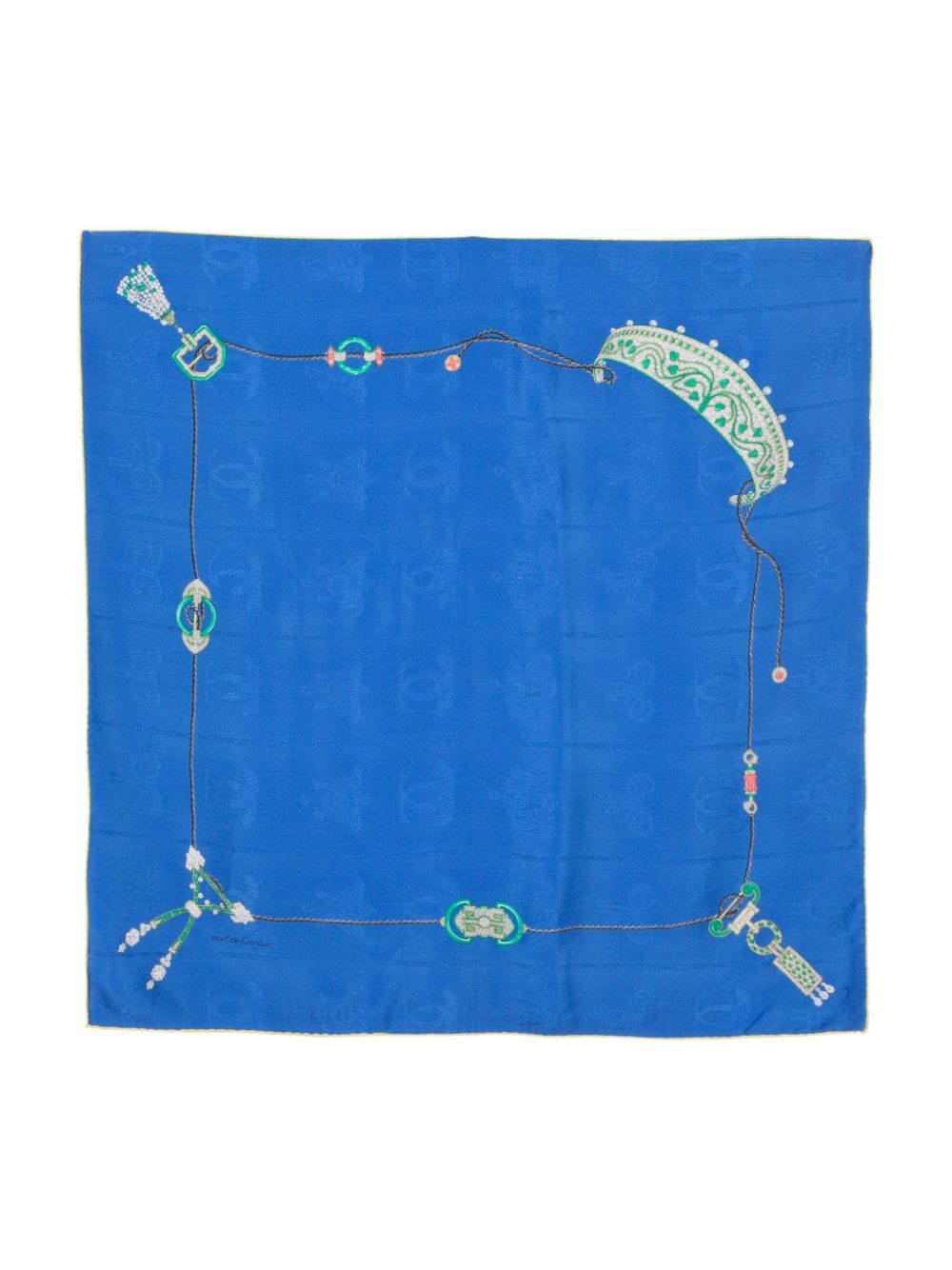 Pre-owned Cartier Patterned-jacquard Silk Scarf In Blue