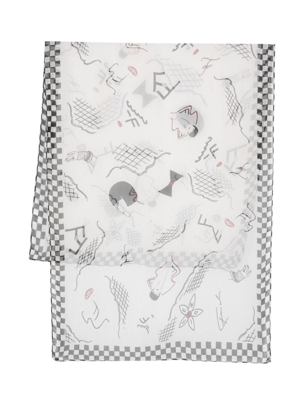 Pre-owned Fendi Sketch-style Print Silk Scarf In White