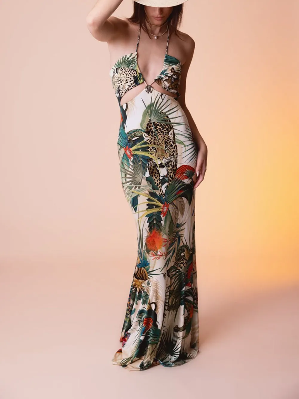 Roberto Cavalli Uitgesneden maxi-jurk Groen