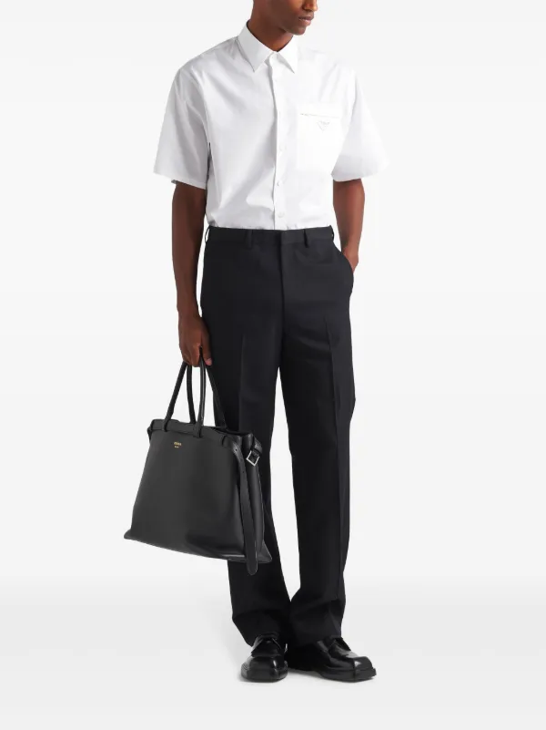 Prada short-sleeve triangle-logo Cotton Shirt | White | FARFETCH