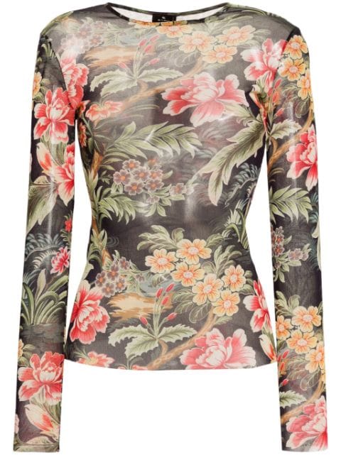 ETRO floral-print semi-sheer top 