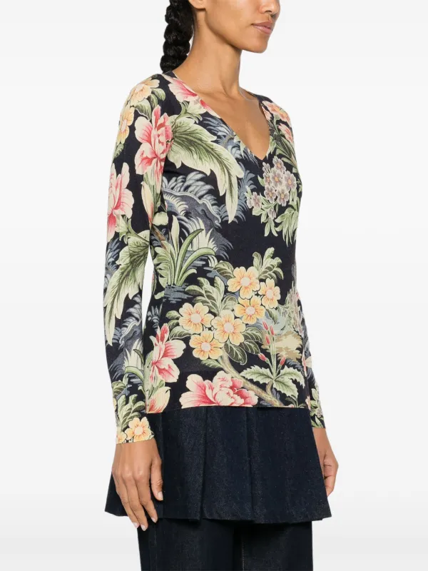 【送料&関税込】Etro Floral Pattern Knitted Jumper ETRO floral-print Knitted Jumper | Black | FARFETCH