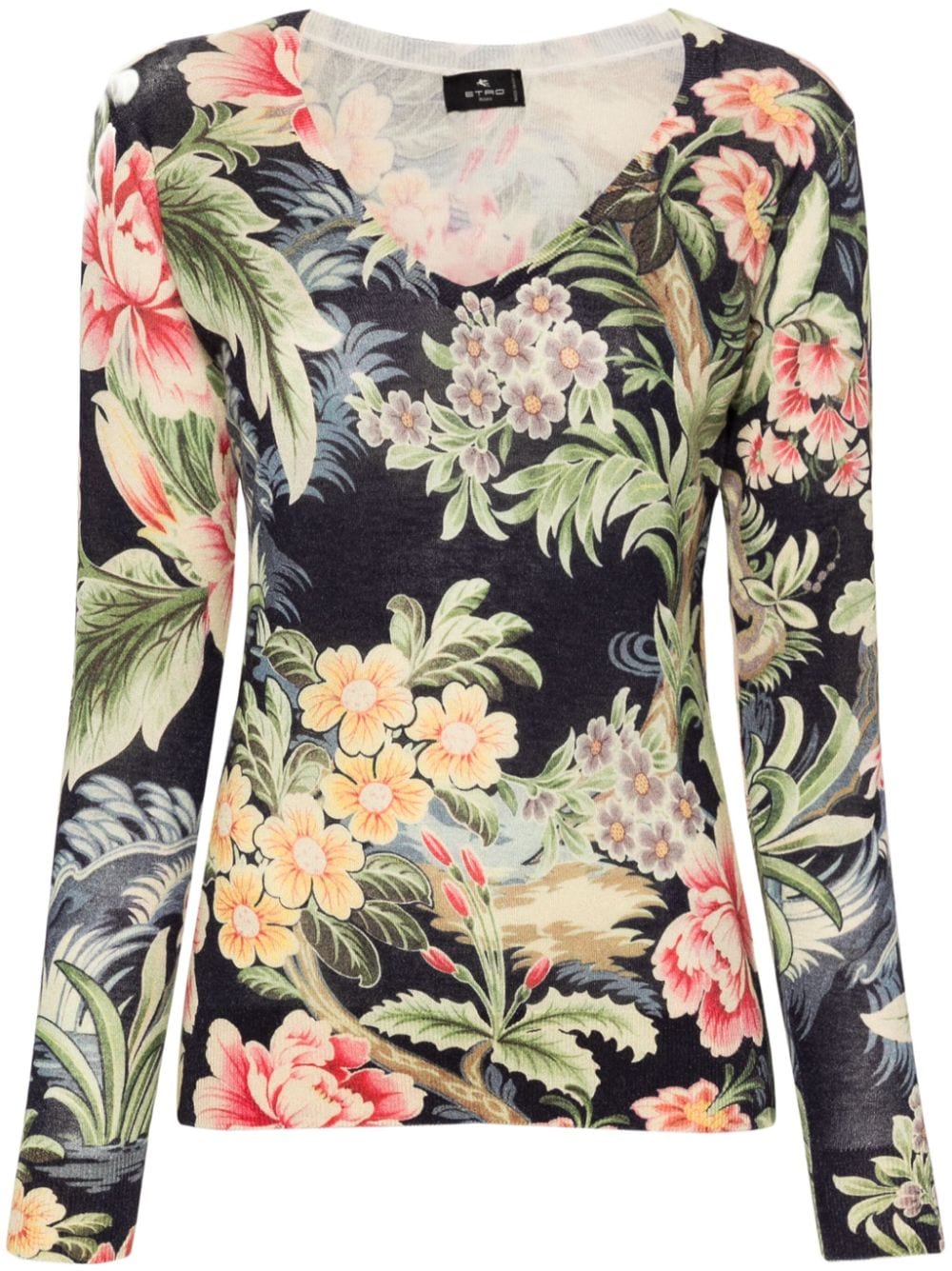 Etro Floral-print Knitted Jumper In Black