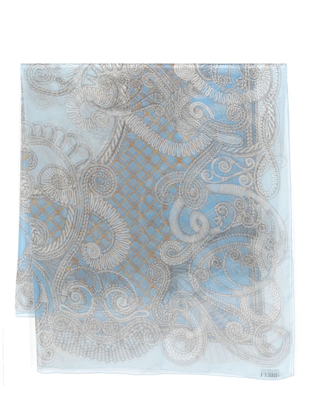 Pre-owned Gianfranco Ferre Rope-print Silk Scarf In Blue