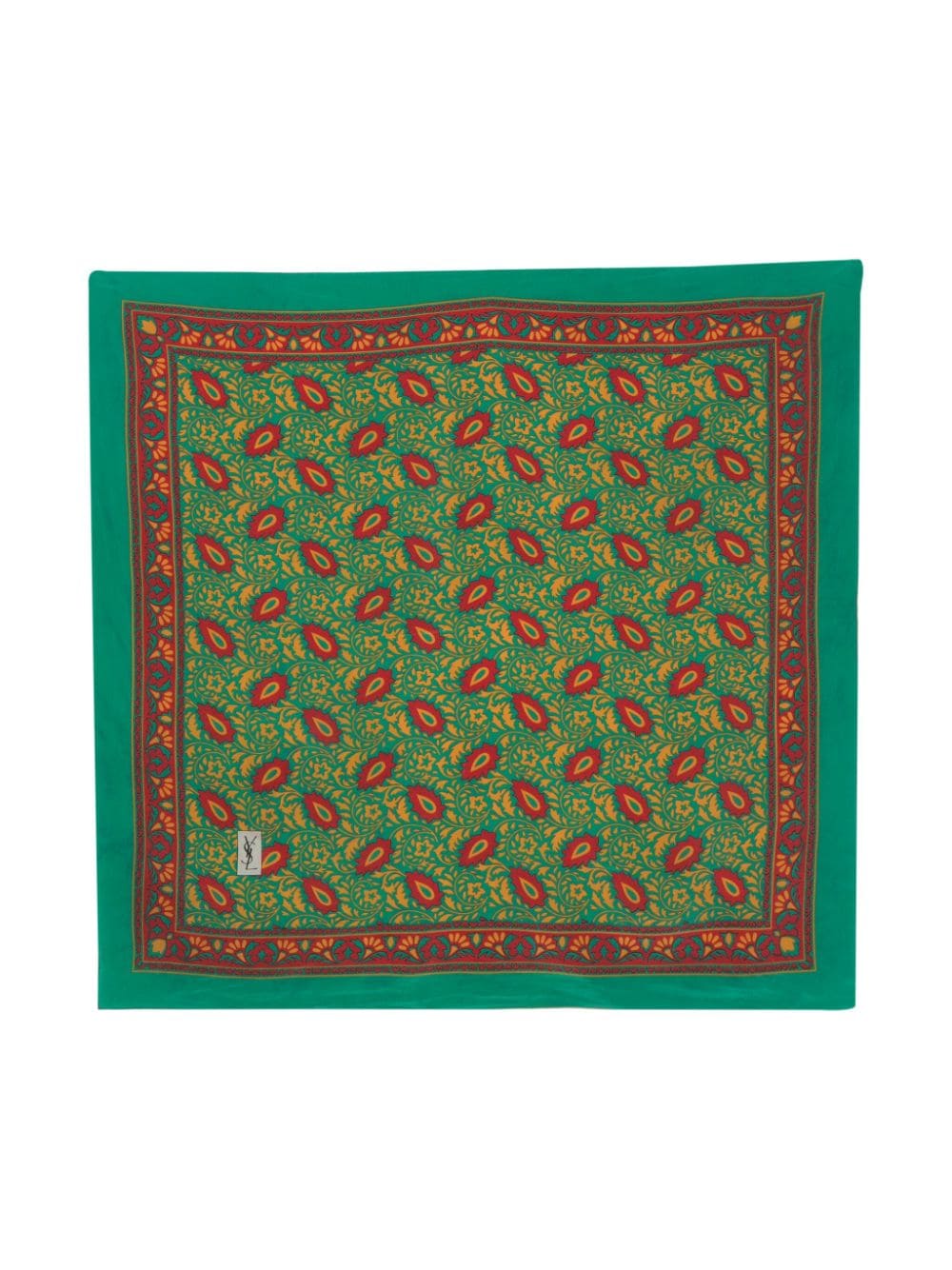 Pre-owned Saint Laurent Floral Silk Crepe Scarf In Green