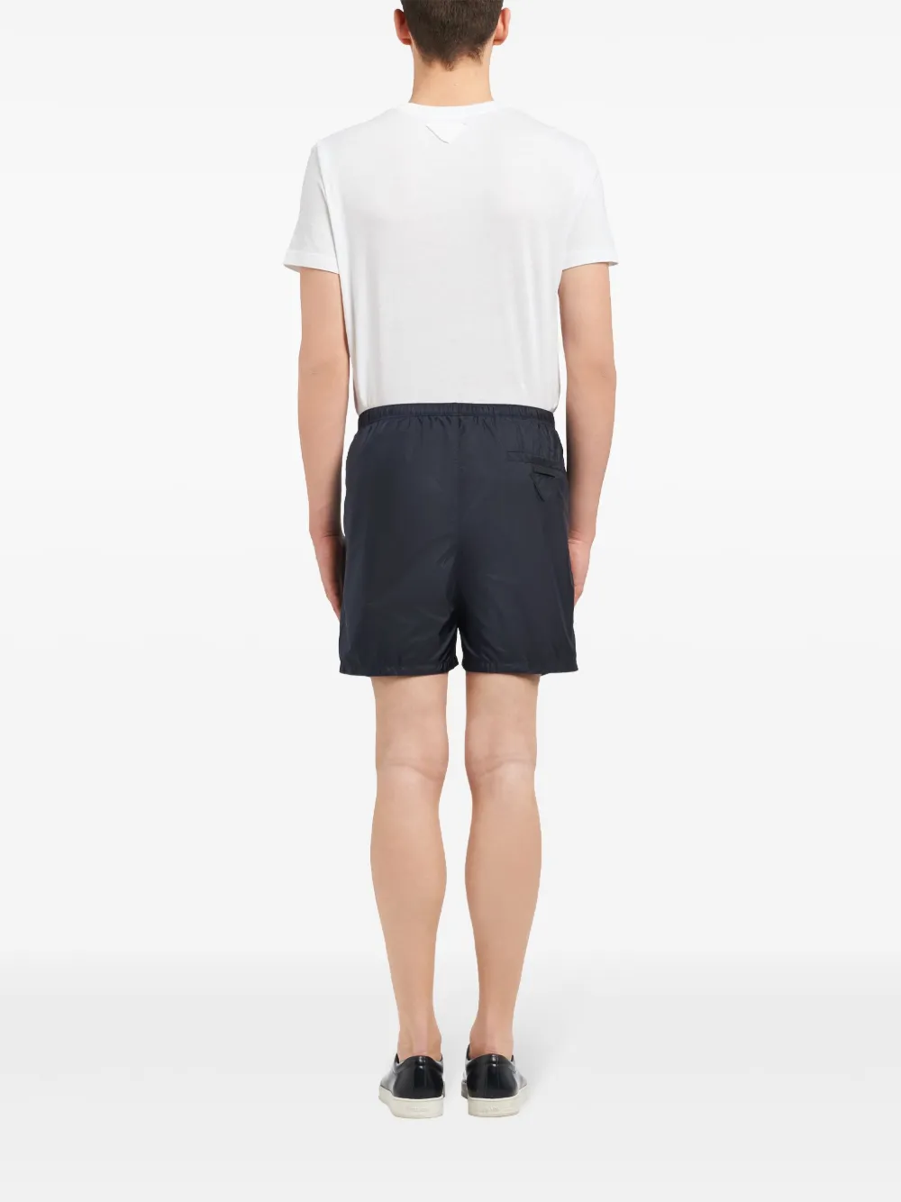 Shop Prada Logo Patch Recycled Nylon Swim Shorts In Blue