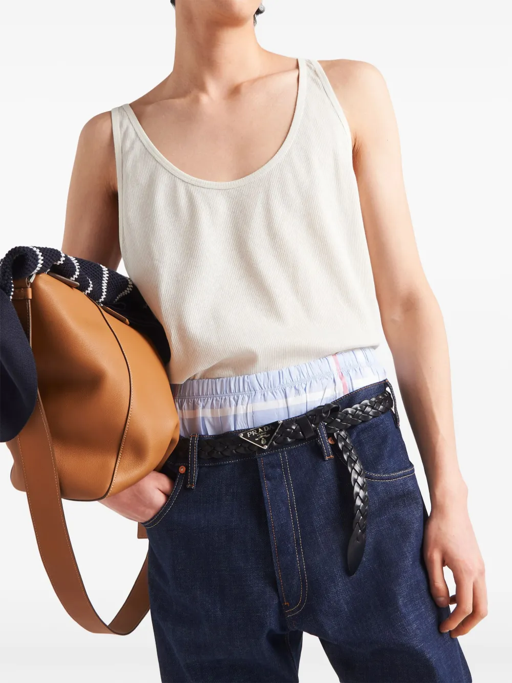 Prada Linen And Cotton Tank Top Neutrals FARFETCH