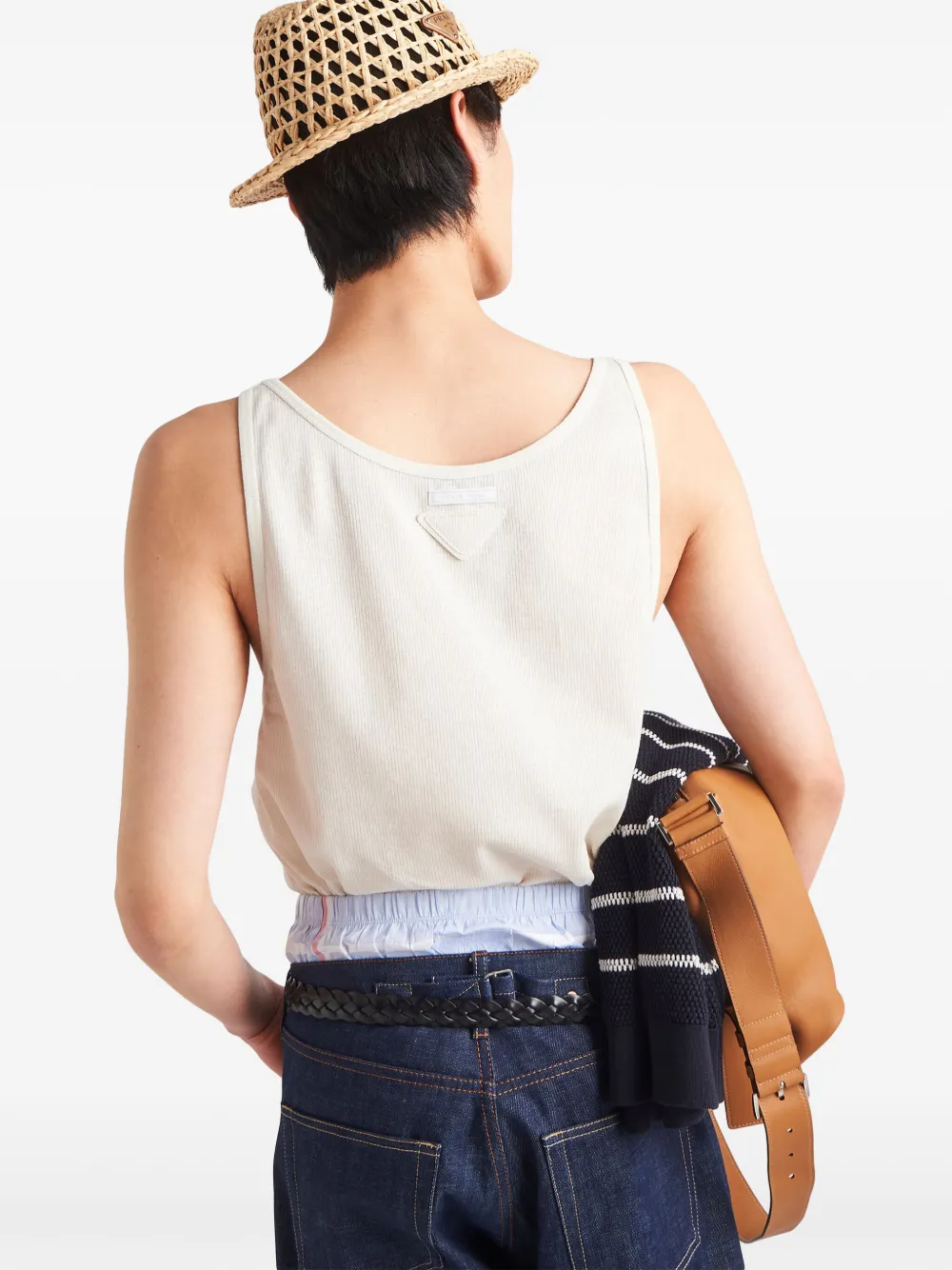 Prada Linen And Cotton Tank Top Neutrals FARFETCH