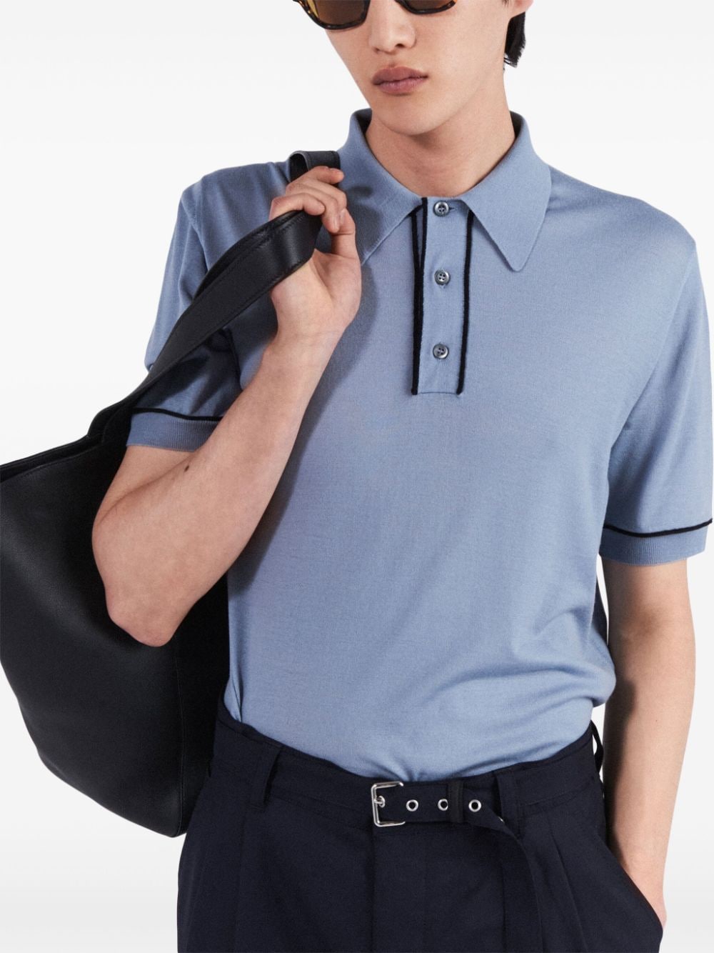 Shop Prada Wool Polo Shirt In Blue