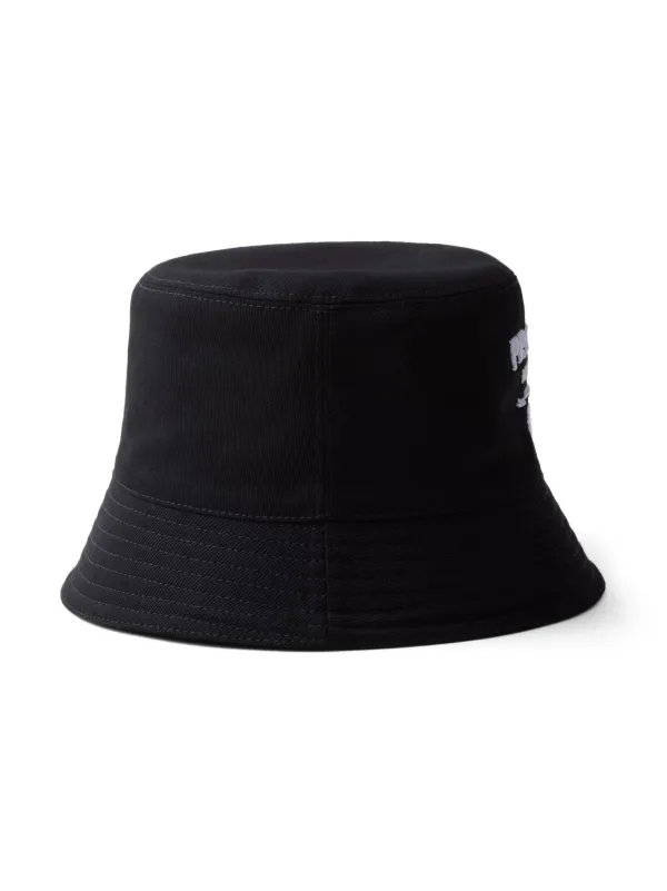 Prada logo-embroidered Drill Bucket Hat | Black | FARFETCH