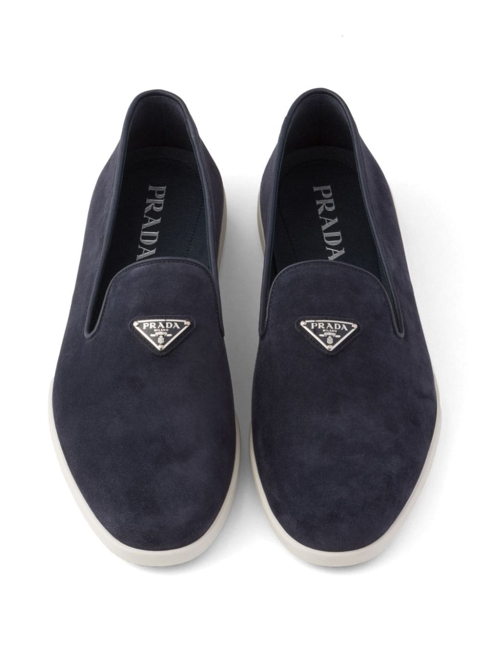 Shop Prada Triangle-logo Suede Loafers In Blue