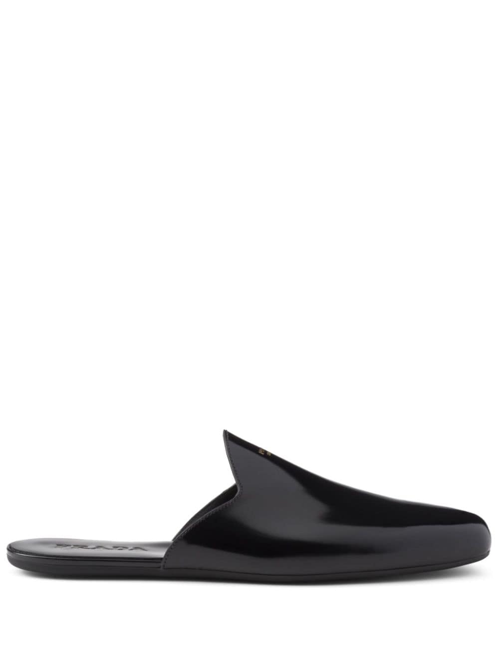 Prada Leren slippers met logo-reliëf Zwart